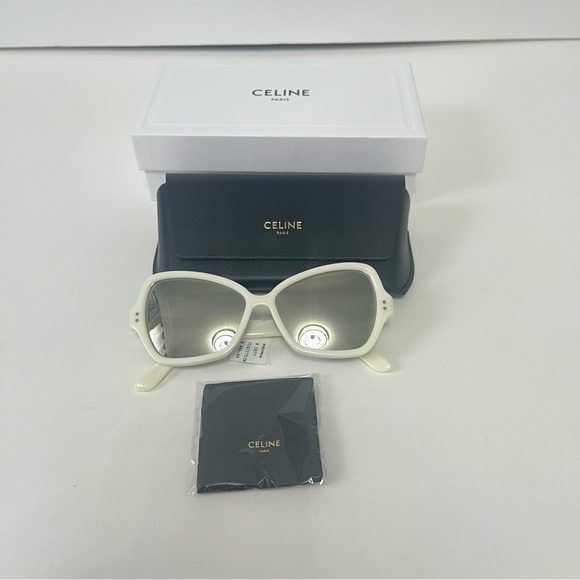 New Authentic CELINE Ivory With Smoke Mirror 56mm Mirrored Butterfly Sunglasses - Picture 3 of 16